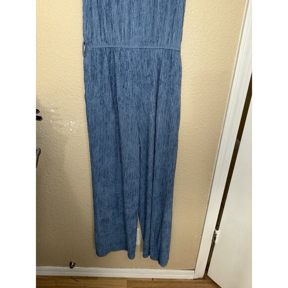 JUMPSUIT ROMPER one piece blue size small crinkle material wide leg flowy - Picture 14 of 15